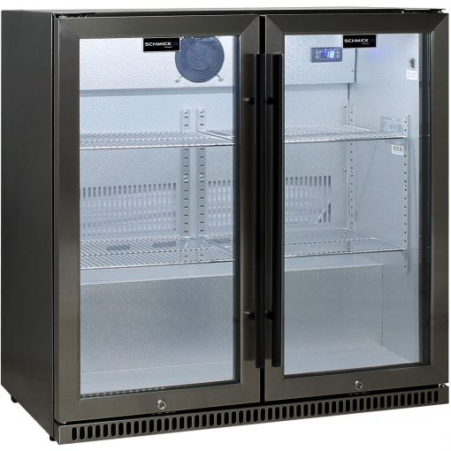 Schmick Black Stainless Steel Bar Fridge Tropical Rated 2 Door SK190-BS