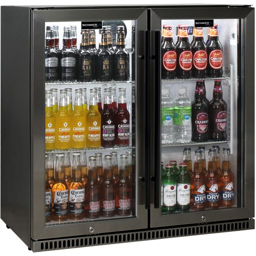 Schmick Black Stainless Steel Bar Fridge Tropical Rated 2 Door SK190-BS